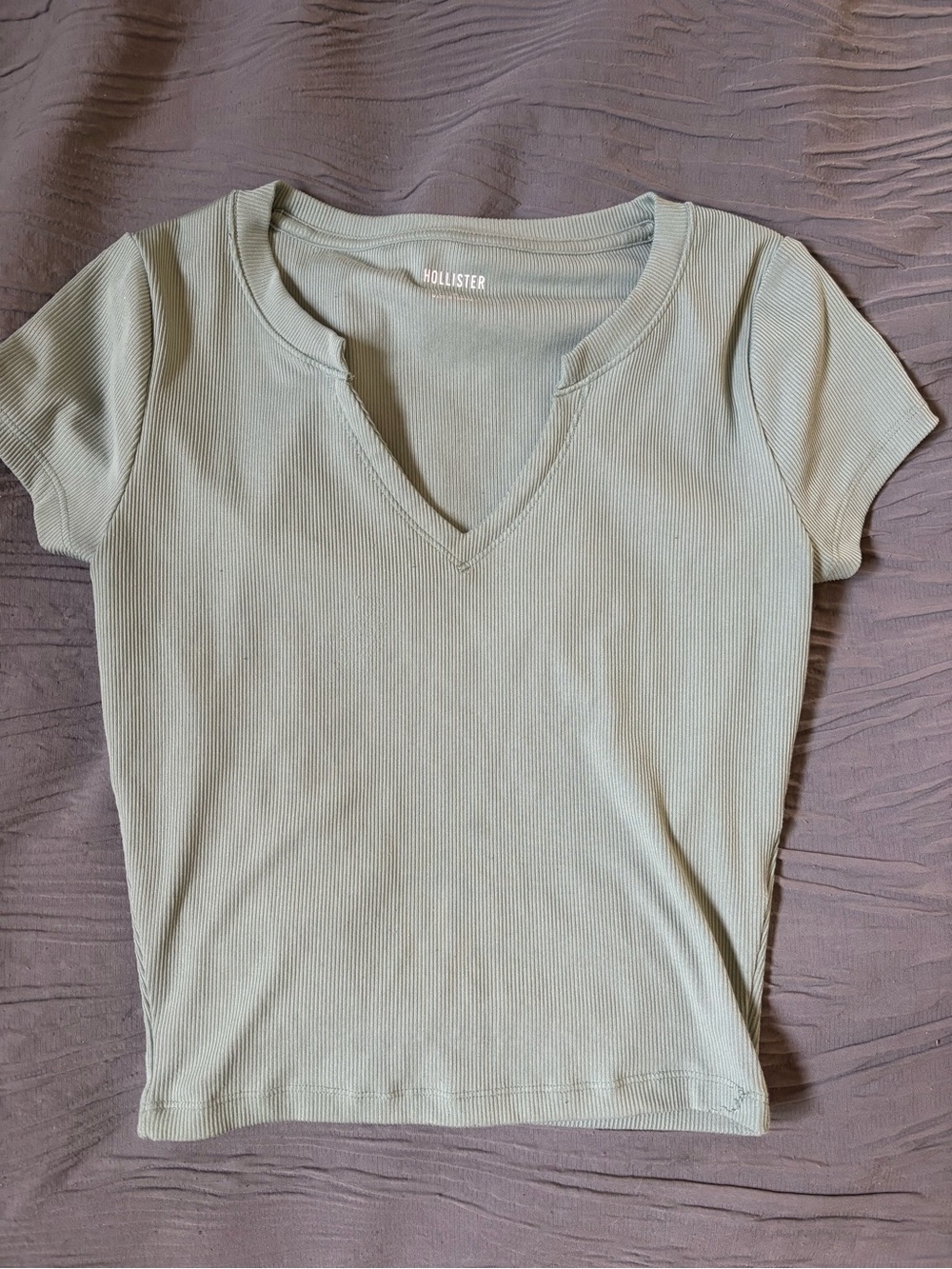 Hollister Sage Green Ribbed V-Notch Crop Top